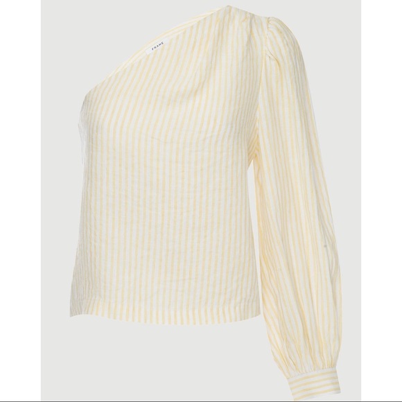 Frame one shoulder puff sleeve linen striped top - Picture 11 of 11